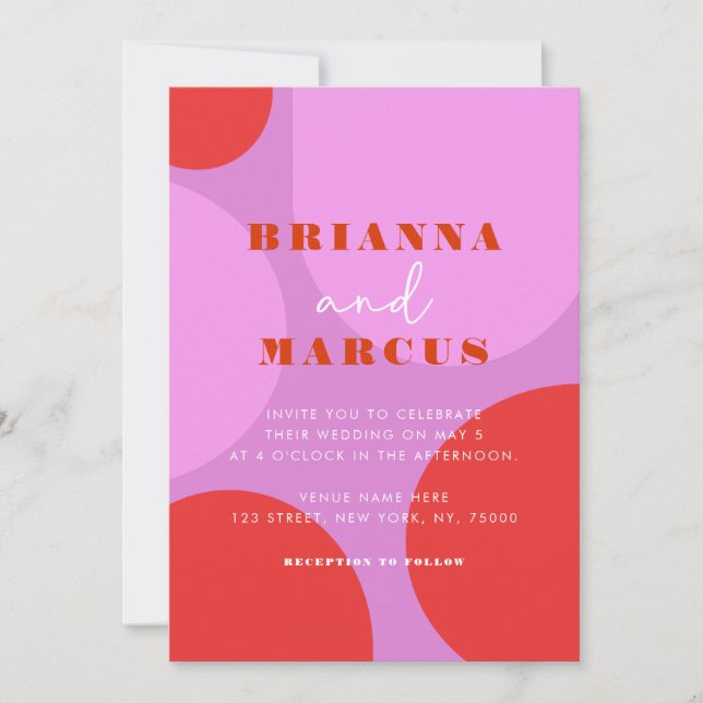 Modern Pink & Red Bold Abstract Geometric Wedding Invitation (Front)