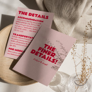 Modern Pink Red Bold Bright Unique Wedding Details Enclosure Card