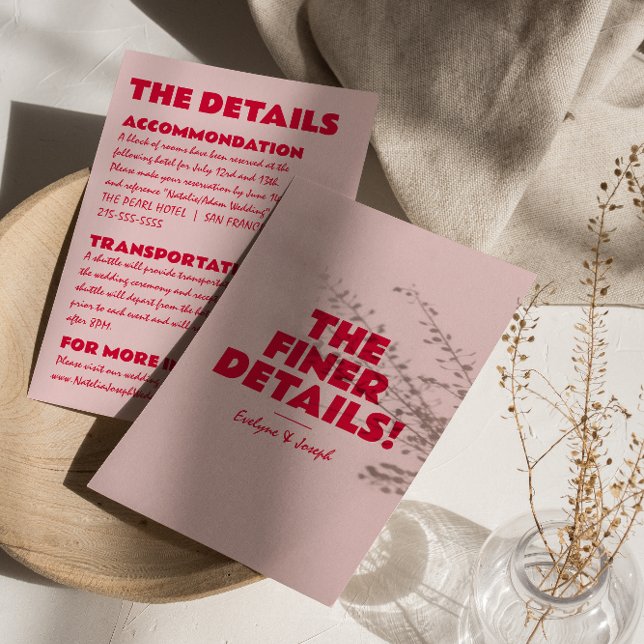 Modern Pink Red Bold Bright Unique Wedding Details Enclosure Card (Creator Uploaded)