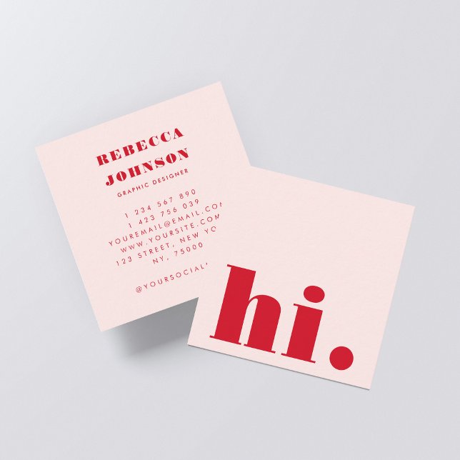 Modern Pink Red Bold Hi Square Business Card (Creator Uploaded)
