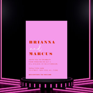 Modern Pink & Red Bold Typography QR Code Wedding Invitation