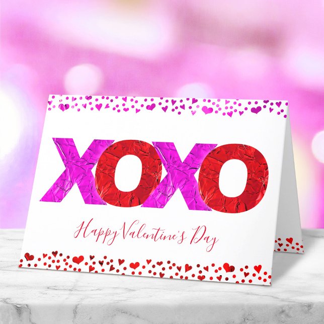 Modern Pink Red Bold XOXO Valentine’s Day Hearts  Holiday Card (Creator Uploaded)