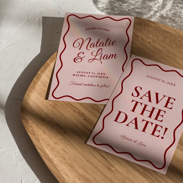 Modern Pink Red Bright Funky Bold Retro Wedding    Save The Date (Creator Uploaded)