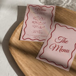 Modern Pink Red Bright Funky Retro Dinner Wedding Menu<br><div class="desc">A colourful retro funky modern bright  wedding dinner menu. Which features chic template design of boho vintage pink background and deep red typography a. Perfect and matching with the whole suite.</div>