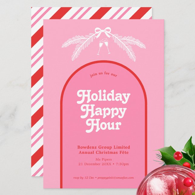 Modern Pink Red Candy Cane Christmas Holiday Party Invitation (Creator Uploaded)