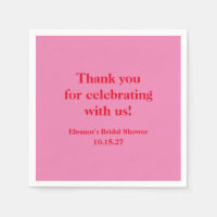 Modern Pink Red Custom Bridal Shower Thank You