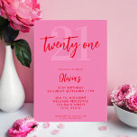 Modern Pink Red Elegant 21st Birthday Invitation<br><div class="desc">A simple modern 21st birthday invitation featuring elegant calligraphy script typography and minimalist design in pink and red colour.</div>