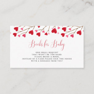 Modern Pink Red Hearts Baby Shower Books for Baby Enclosure Card