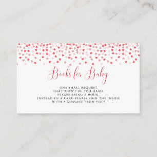 Modern Pink Red Hearts Baby Shower Books for Baby Enclosure Card