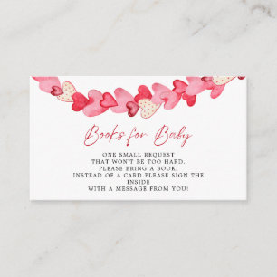 Modern Pink Red Hearts Baby Shower Books for Baby Enclosure Card