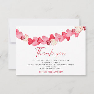 Modern Pink Red Hearts Baby Shower Thank You Card