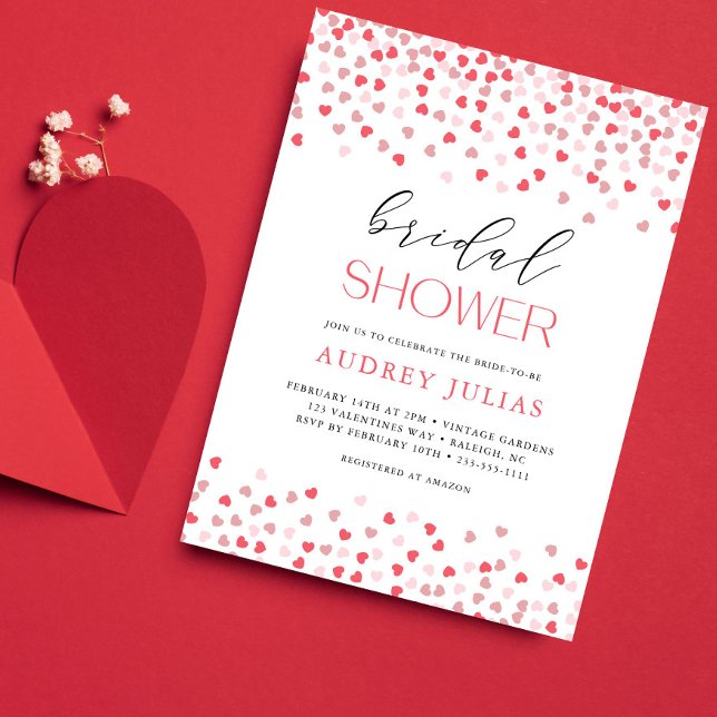Modern  Pink Red Hearts Valentines Bridal Shower Invitation (Creator Uploaded)