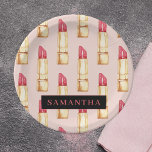 Modern Pink & Red Lipstick Pattern Girly With Name Paper Plate<br><div class="desc">Modern Pink & Red Lipstick Pattern Girly With Name</div>