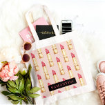 Modern Pink & Red Lipstick Pattern Girly With Name Tote Bag<br><div class="desc">Modern Pink & Red Lipstick Pattern Girly With Name</div>