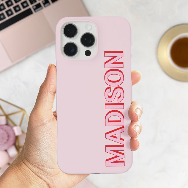 Modern Pink Red Monogram Name Case-Mate iPhone Case (Creator Uploaded)