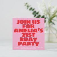 Modern Pink Red Photo Playful Bold Birthday 21st