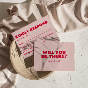 Modern Pink & Red Retro Fun Bold Unique Wedding RSVP Card