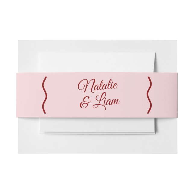 Modern Pink Red Retro Funky Bold Unique Wedding Invitation Belly Band (Front Example)