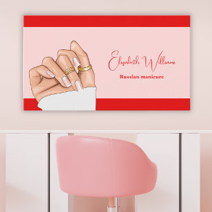 Modern Pink & Red Russian Manicure Nail Artist  Business Card