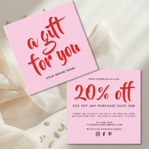 Modern pink red script coupon discount card