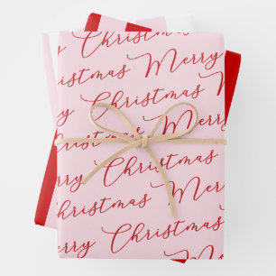 Modern Pink Red Script Stripes Wrapping Paper Sheet