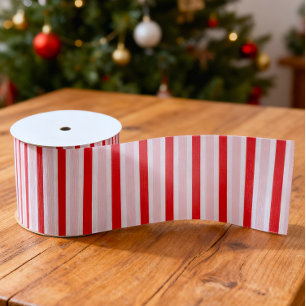 Modern Pink Red Stripes Christmas Grosgrain Ribbon