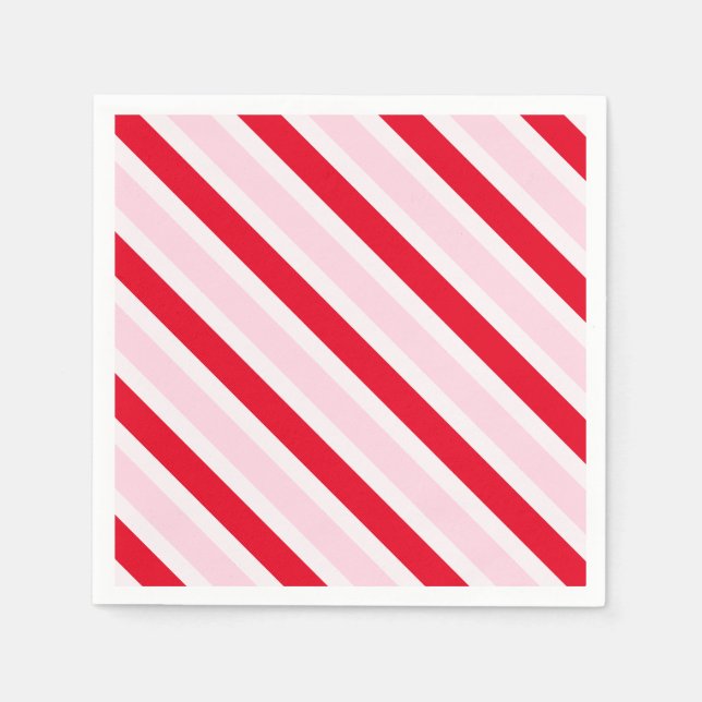 Modern Pink Red Stripes Christmas Napkin (Front)