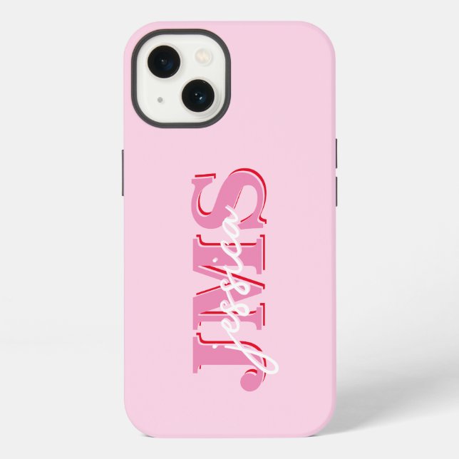 Modern Pink Red Three Letter Initial Monogram iPhone Case (Back)