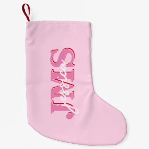 Modern Pink Red Three Letter Initial Monogram Small Christmas Stocking