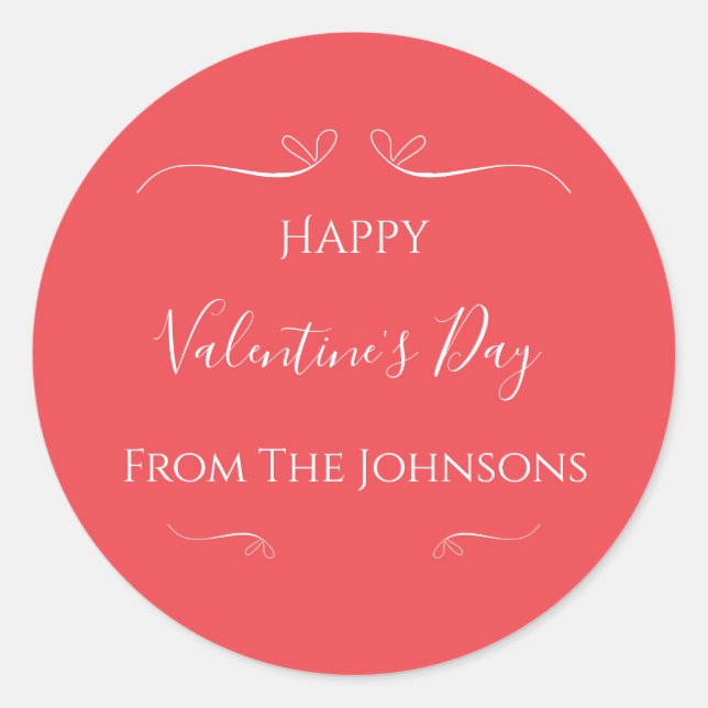 Modern Pink Red Valentines Day Classic Round Sticker (Front)
