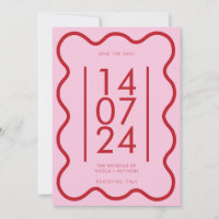 Modern pink red wavy border wedding save the date
