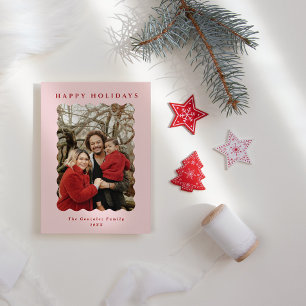 Modern Pink & Red Wavy Photo  Holiday Card