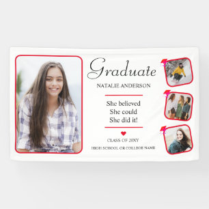 Modern Pink Red White Graduate Photo Graduation Banner