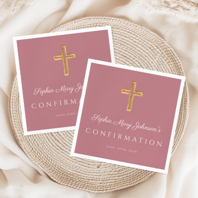 Modern Pink Religious Cross Girl Confirmation Napkin (Modern Pink Religious Cross Girl Confirmation Napkins)