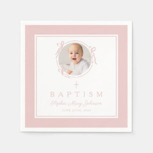 Modern Pink Religius Cross Girl Baptism Napkin