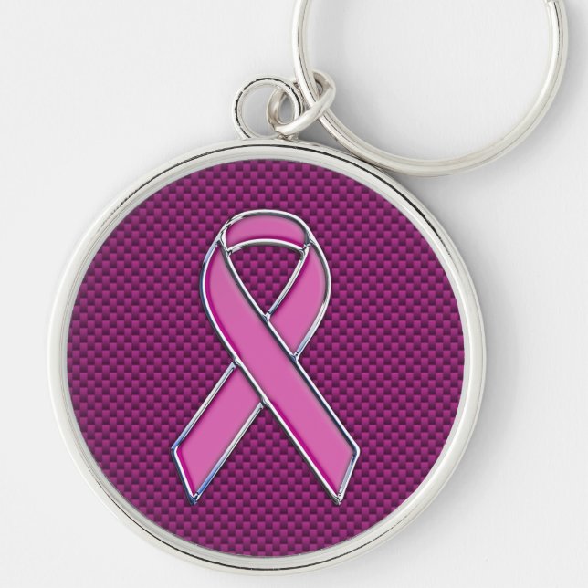 Modern Pink Ribbon Awareness Design Key Ring (Front)