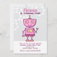 Modern Pink Robot Girls Birthday Party