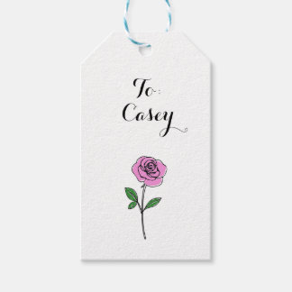 Modern Pink Rose Custom Name Gift Tags
