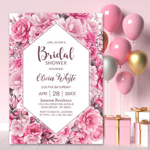 Modern Pink Rose Floral Bridal Shower Invitation