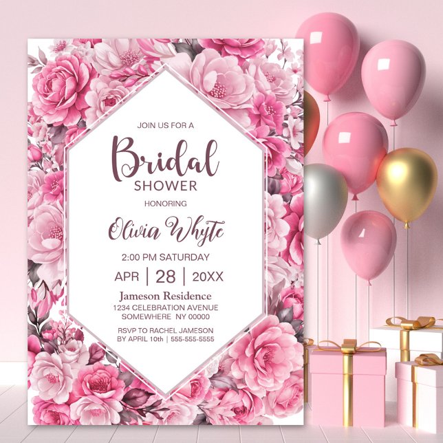Modern Pink Rose Floral Bridal Shower Invitation (Creator Uploaded)