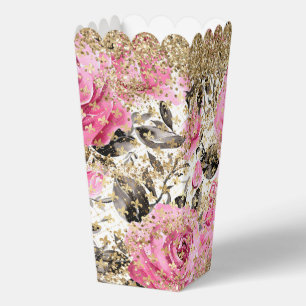 Modern Pink Rose Floral Chic Gold Glitter Favour Box