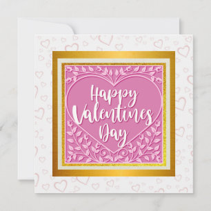 Modern Pink Rose Floral Heart Romantic Valentines Invitation