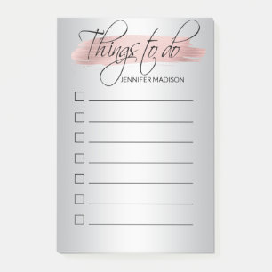 Modern Pink Rose Foil Silver THINGS TO DO Post-it Notes