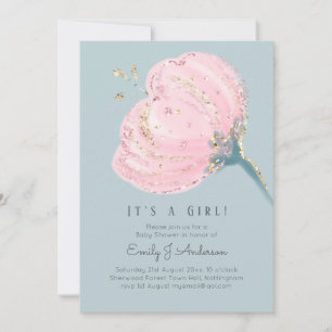 Modern Pink Rose Glitter Its A Girl Baby Shower