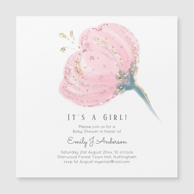 Modern Pink Rose Glitter Its A Girl Baby Shower (Front)