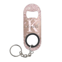 Modern Pink Rose Gold Glitter Diamond Monogram Ke