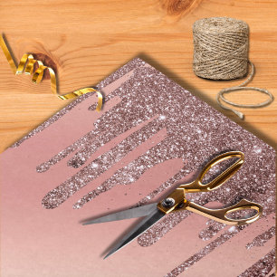 Modern Pink Rose Gold Glitter Dripping Wedding Tissue Paper