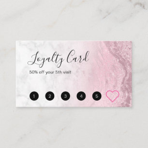 Modern pink rose gold glitter marble makeup artist loyalty card