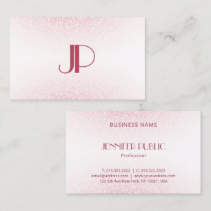 Modern Pink Rose Gold Glitter Monogram Template Business Card