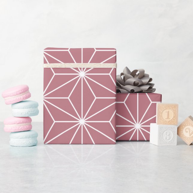 Modern Pink Rose Gold Japanese Geometric Pattern Wrapping Paper (Baby Shower)